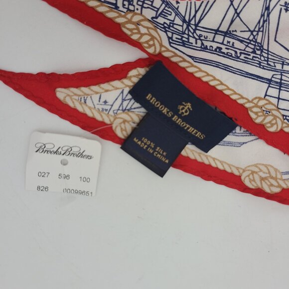Brooks Brother 100% Silk Sailboats Scarf Red White Blue New with Tags Twill - Picture 2 of 10